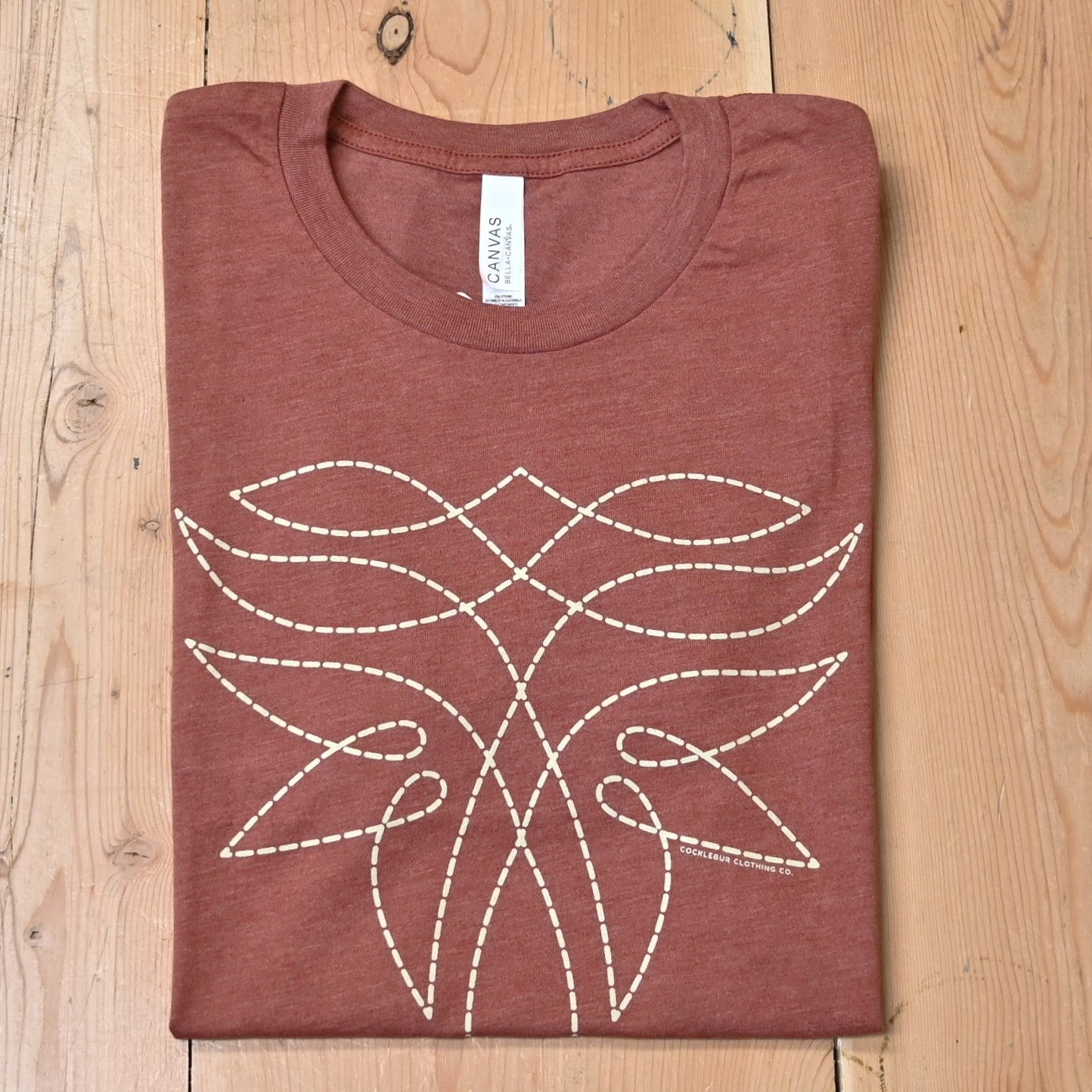 Bootstitch Tee in Heather Clay view of tee