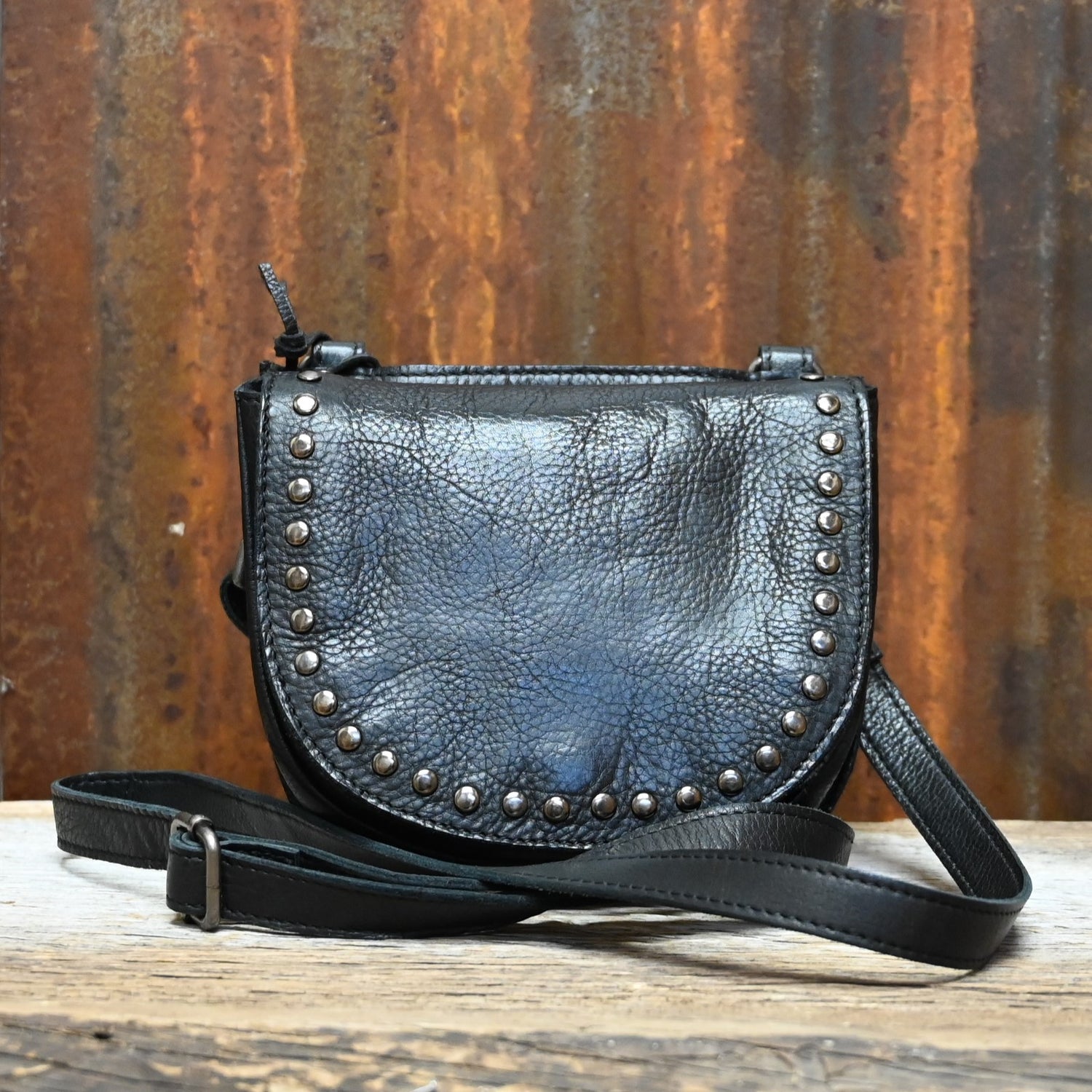 Latico Janna Crossbody with Metal Studded Edging in Black view of front