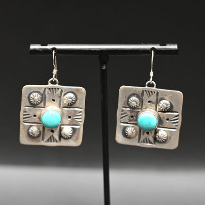 Campitos Turquoise Circle with Square Sterling Silver Earring