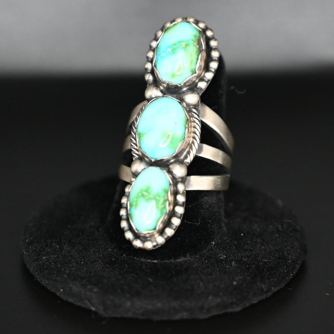 Sonoran Gold Turquoise Triple Smooth Band Ring with Three Stones view of ring