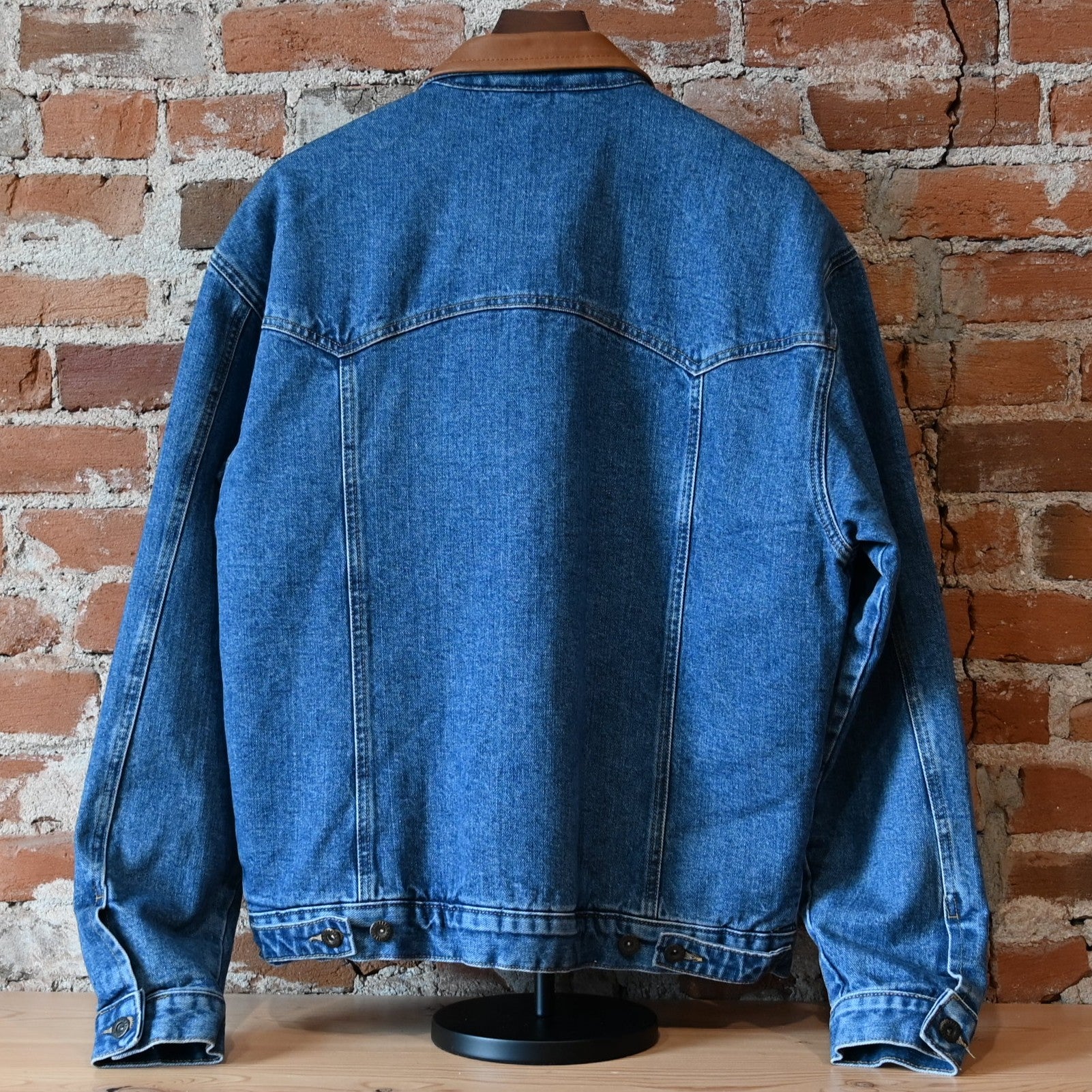 Schaefer Legend medium indigo denim jacket with fleece blanket lining and leather collar