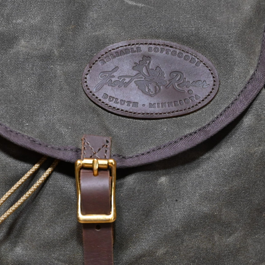 Knapsack in Waxed Canvas view of close up