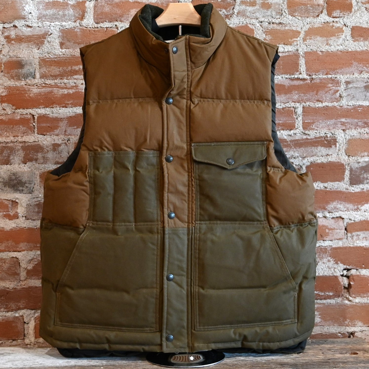 View of vest in dark tan