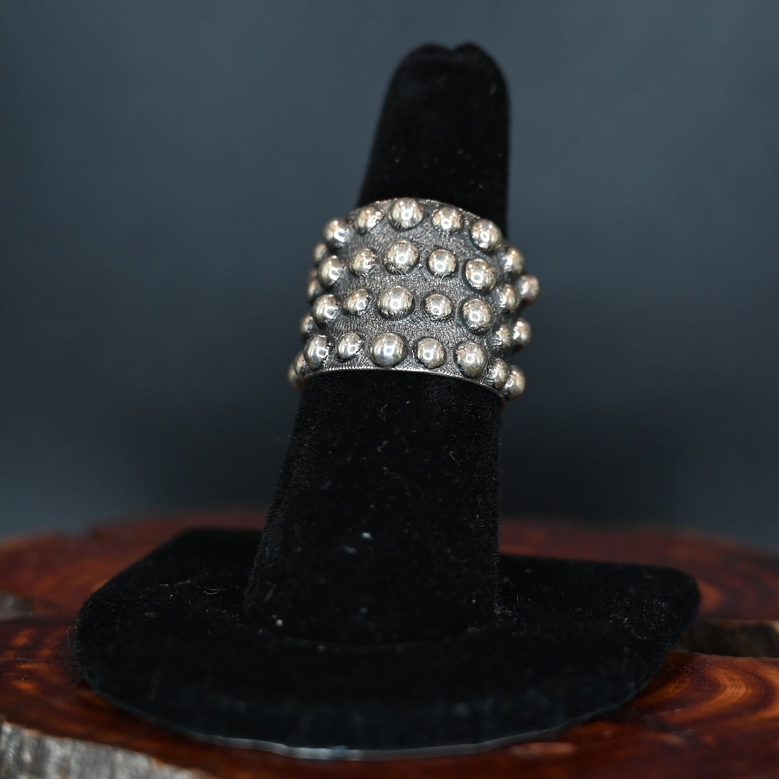 Vogt Silversmiths Blair sterling silver ring size 8 with hand-set beads and black acid finish