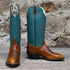 Hondo 14" Turquoise Top with Tan Waxy Cowhide Vamp view of front and side