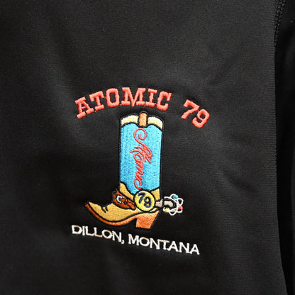 Atomic 79 Gear North Face Tech Quarter Zip Fleece in Black view of logo