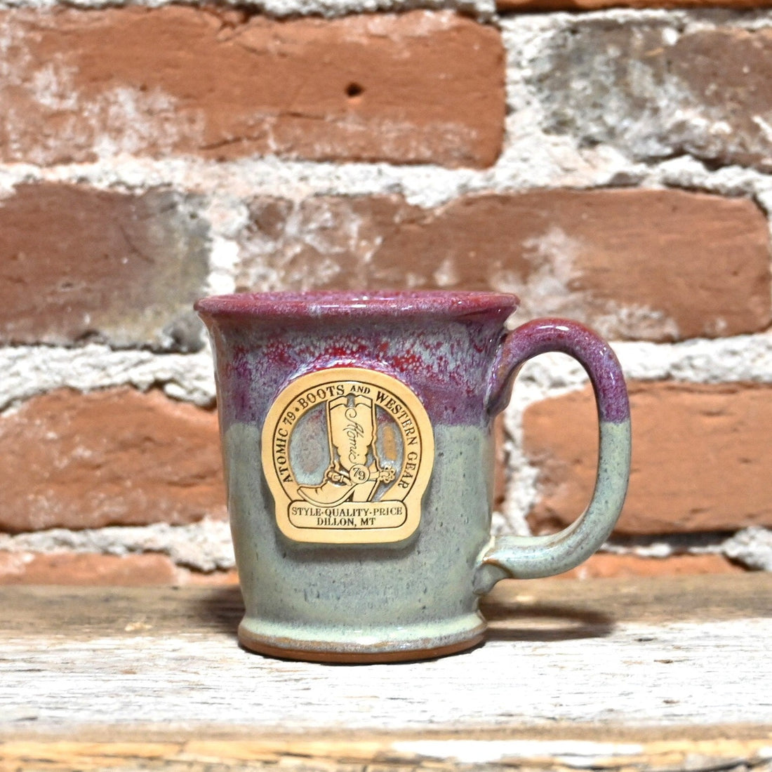 Morning Rambler Mug with Teal Magnolia Glaze And Atomic 79 Logo view of mug