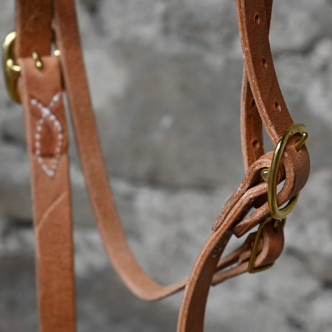 1" Draft Horse Harness Leather Headstall view of close up