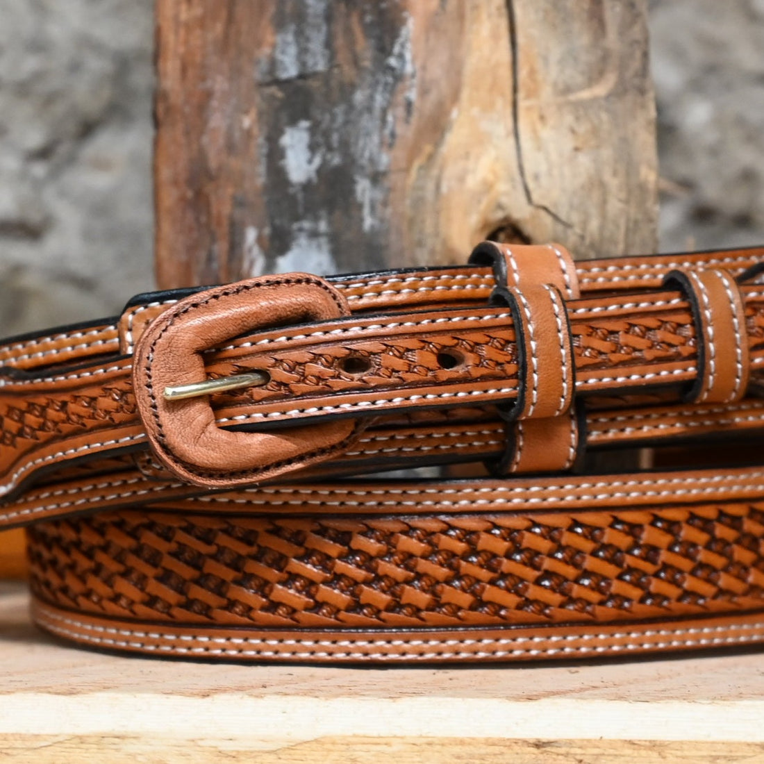 Leather Ranger Russet Belt view of close up
