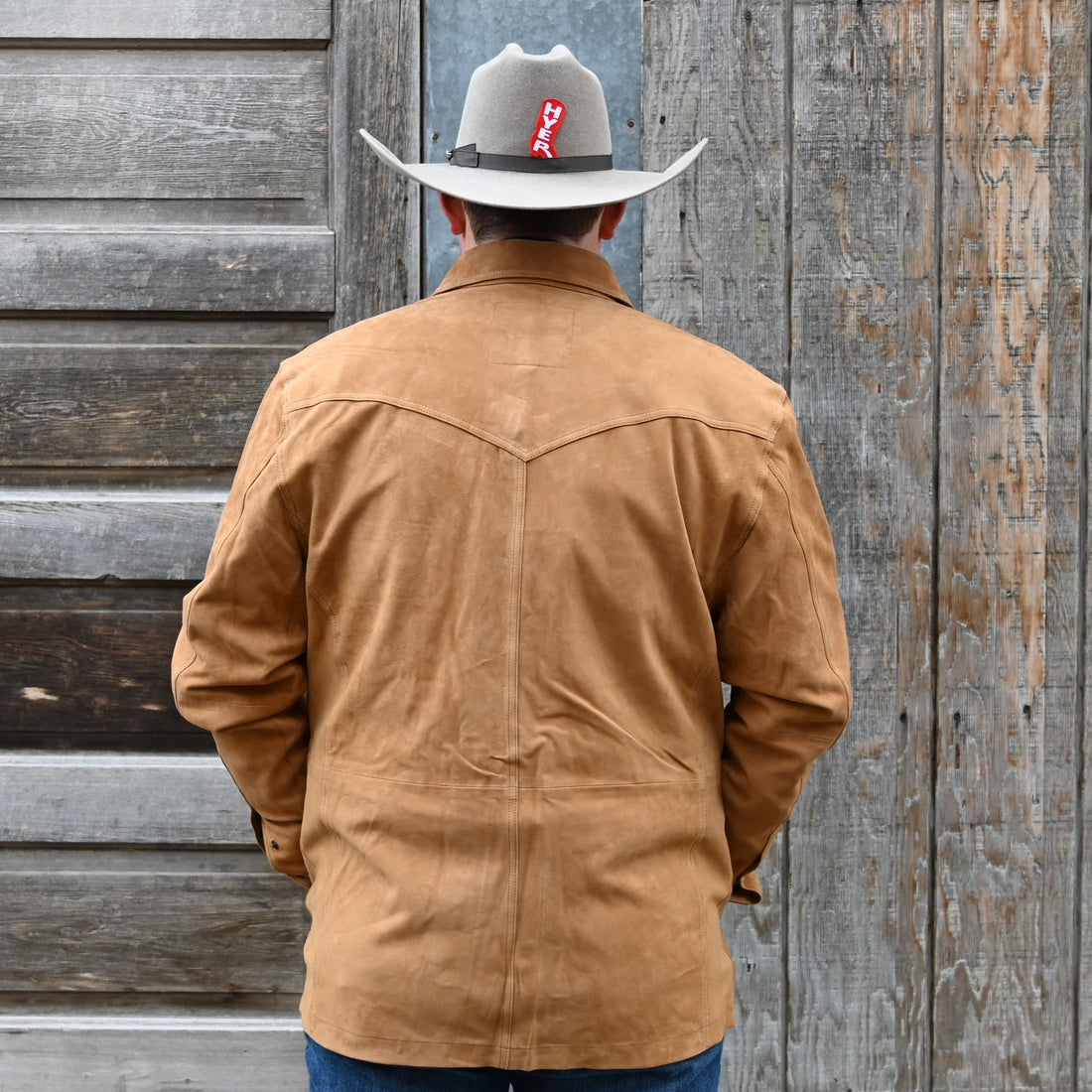 Schaefer Mens Suede Overshirt in Tan view of back