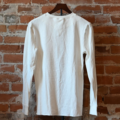 Howl Intentional Goods Unisex Quetico Henley in natural hemp and cotton blend with mother-of-pearl buttons