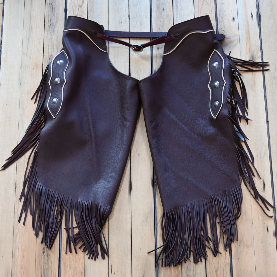 View of K Bar J Chinks with Buckles and Chap Leather Top in Size XL