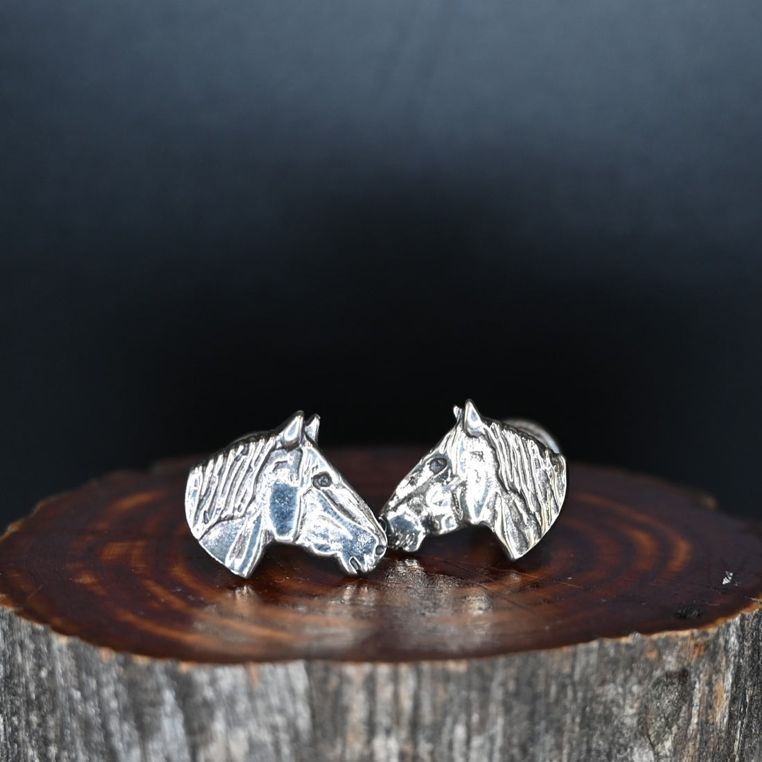 Horse Head Nickel Silver Cuff Links view of cufflinks