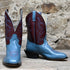Hondo BRONC BOOT 11" Burgundy Soft Cow Top with Sky Blue Soft Cow Vamp view of front and side