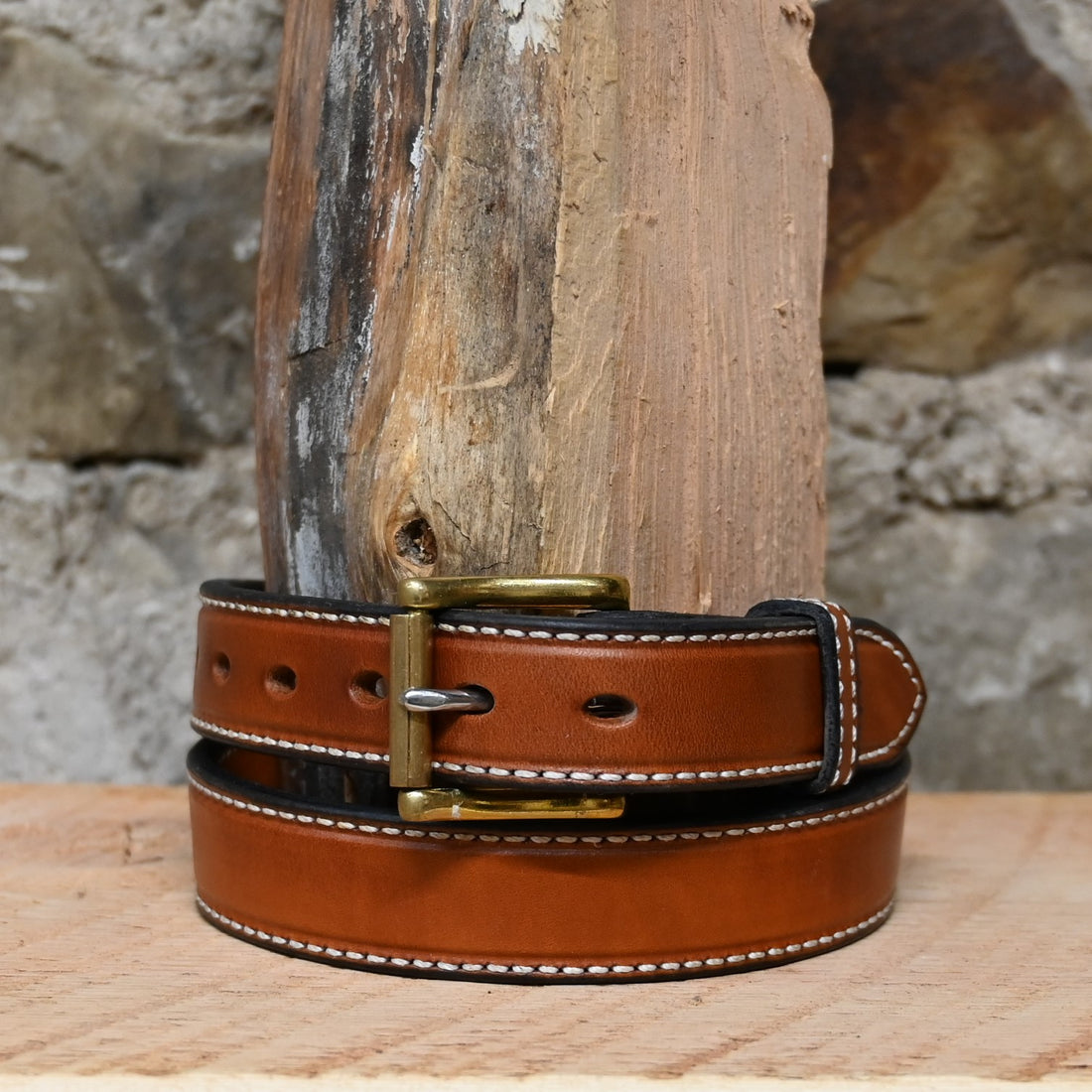 1.25&quot; Tan Double Stitched Belt view of belt