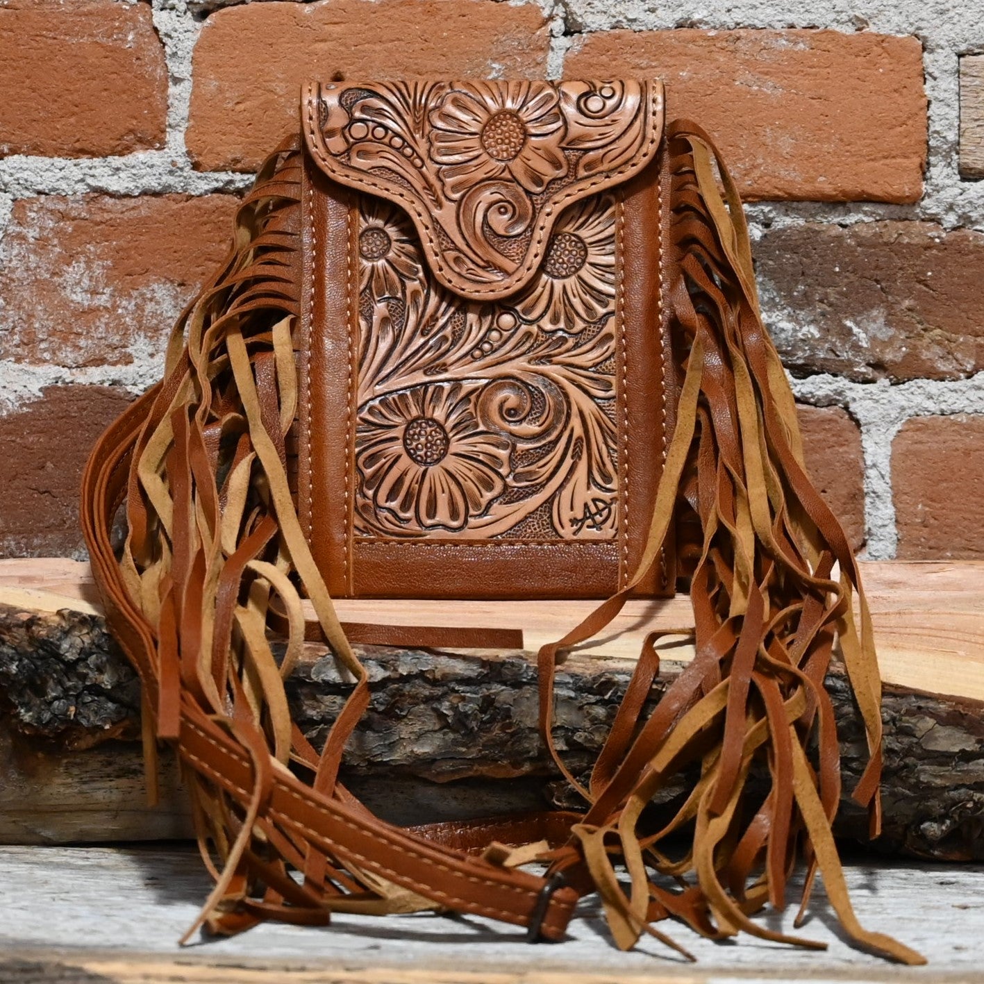 American Darling Tooled Crossbody with Fringe view of front
