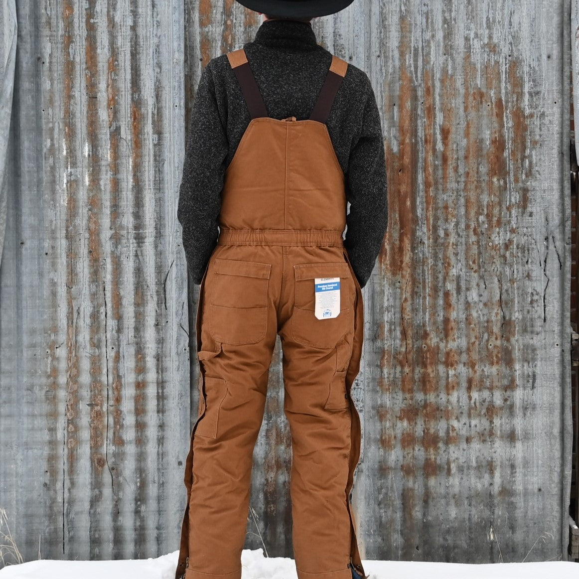 Key Ind Insulated Bib Overall in Saddle view of back