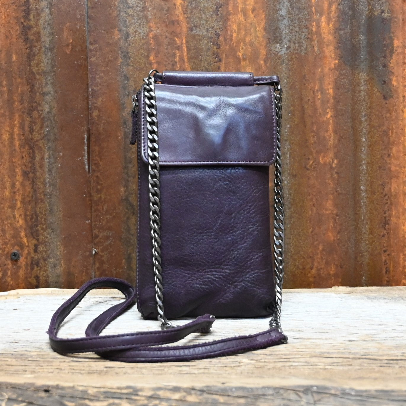 Latico Tati Small Crossbody in Aubergine with Chain Strap view of front