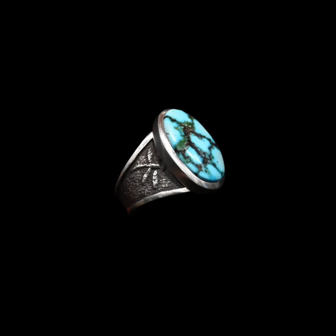 View of Sunwest Silver Kingman Turquoise Ring featuring a Kingman turquoise stone set in sterling silver, size 10