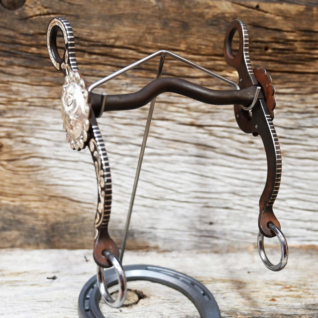 JT Silversmiths Argentine Snaffle Leaves and Concho with  Berry Edge Silver Inlay- Patina