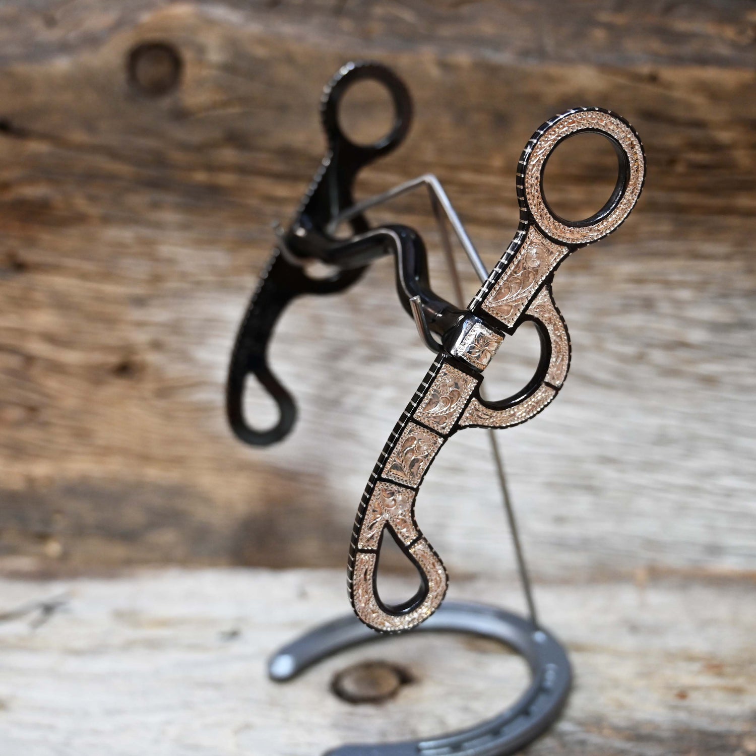 JT Silversmiths Argentine Snaffle, Silver Inlay in Patina with High Port Mouthpiece