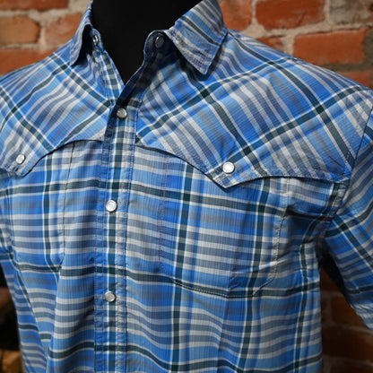Howler Bros Open Country Tech Shirt in Panhandle Plaid: Narrows Blue