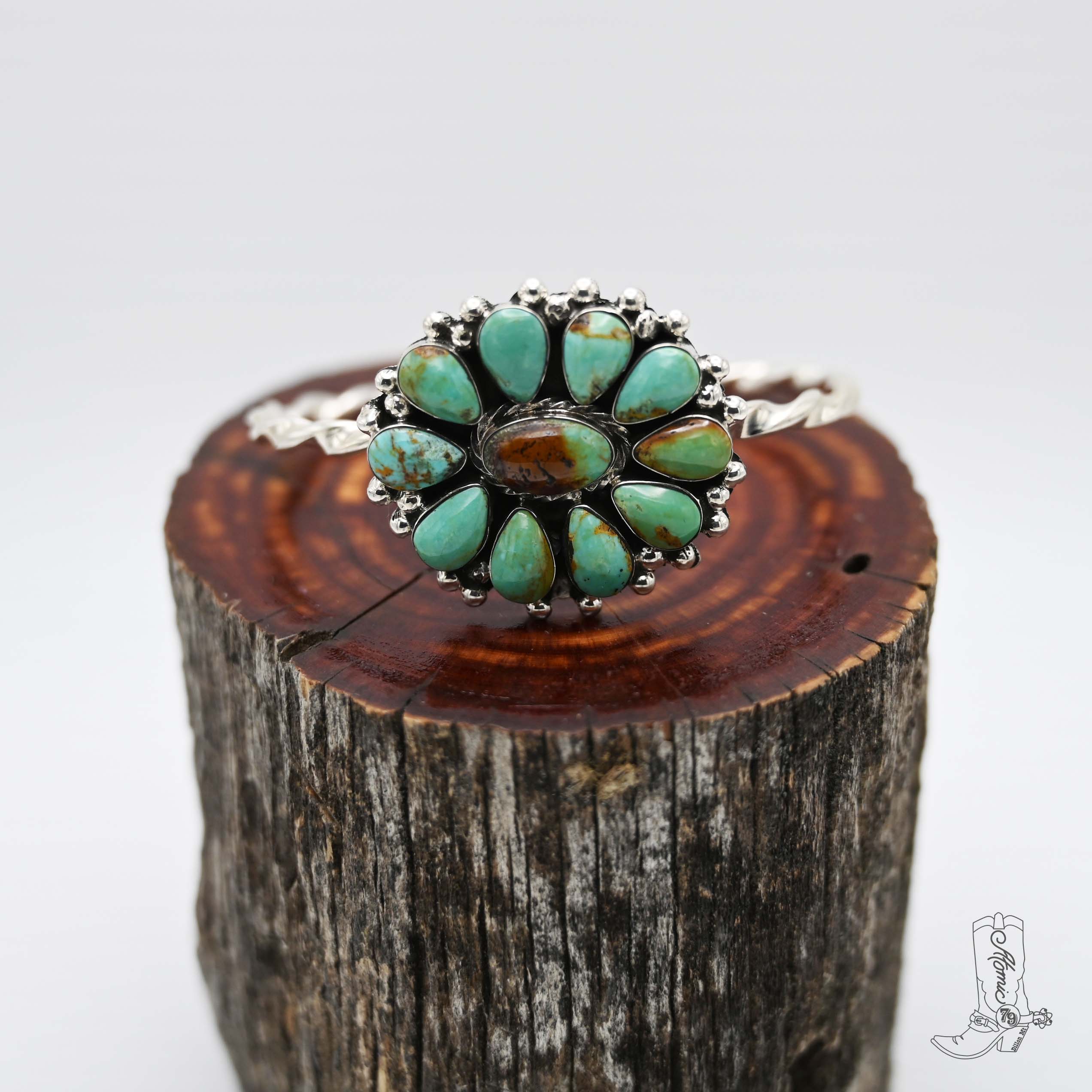 Rose Cuff  Turquoise and sterling silver