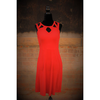 Cut Out Neckline Fit and Flare Dress-Red-Atomic 79