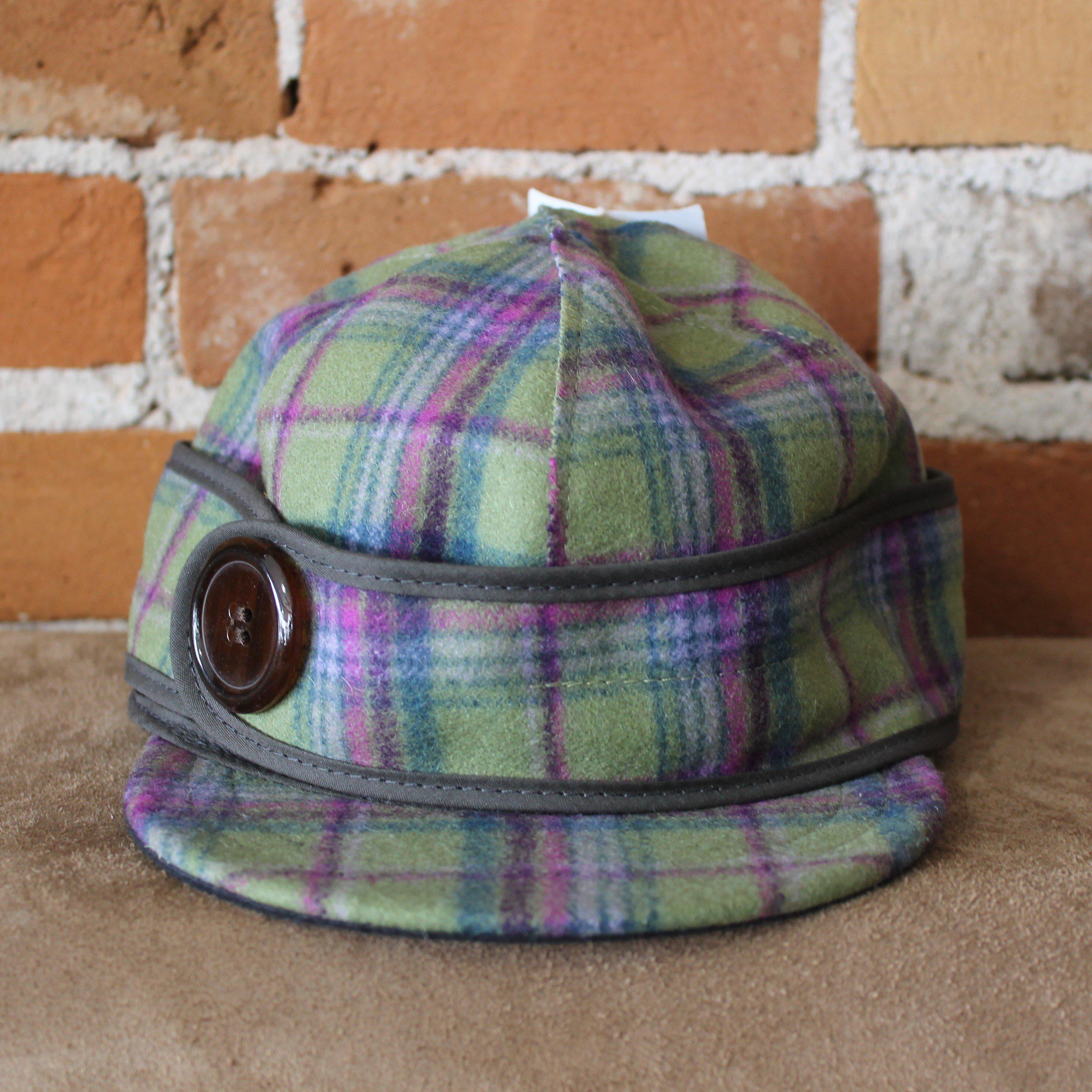 Side Button Hat In Green And Purple Plaid-Atomic 79